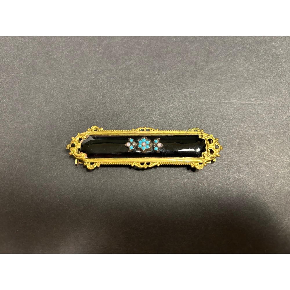 Antique Victorian Mourning Brooch Rare Mechanical Memento Mori Comp., Circa 1870